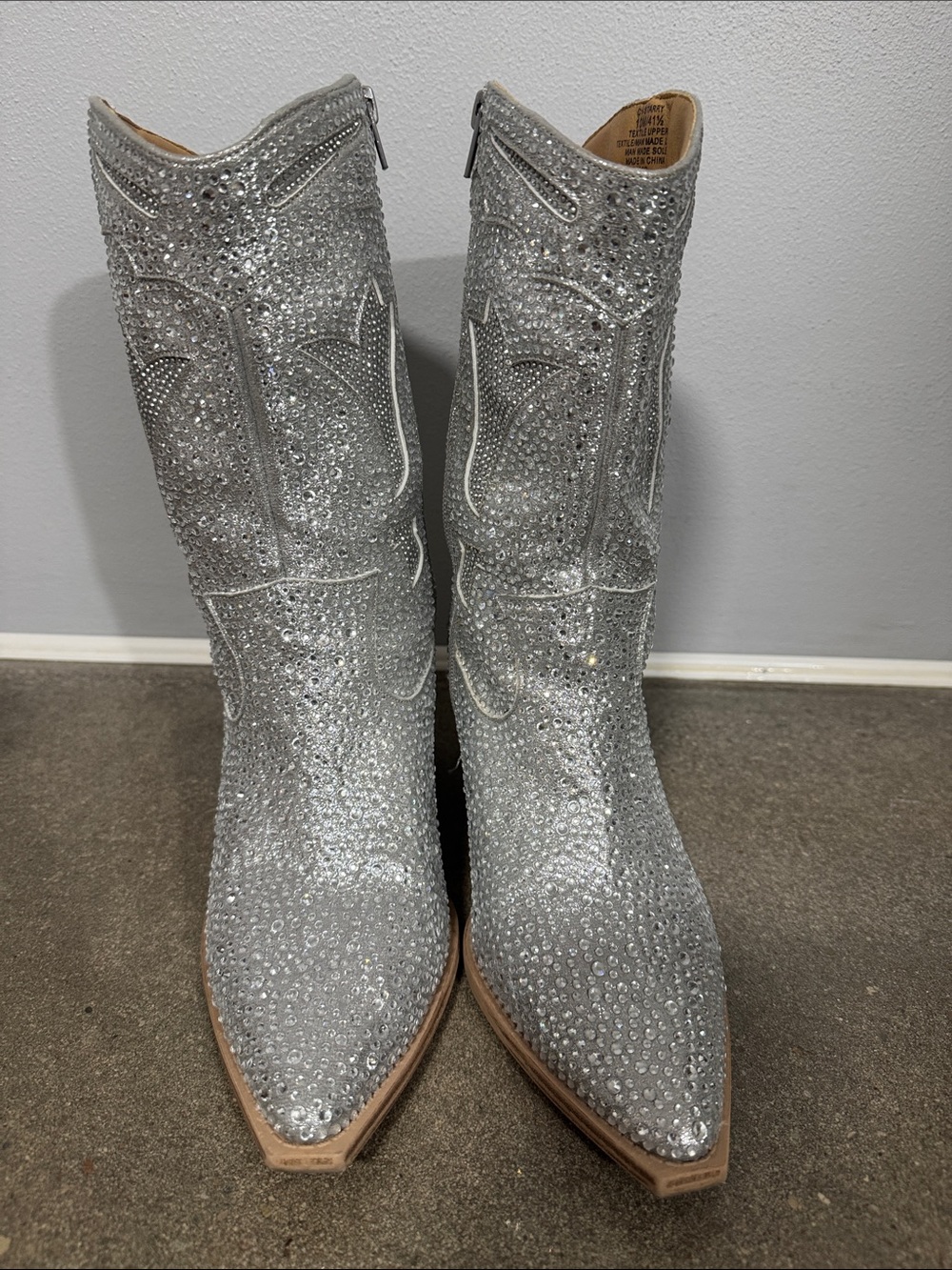 Crown Vintage Starry Rhinestone Western Boots Silver Glitter Pointed Toe Size 10 - Picture 5 of 10